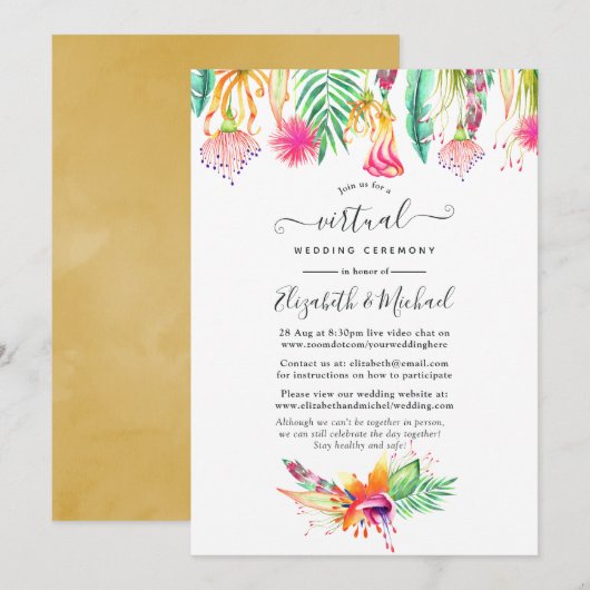 Floral Tropical Summer Online Virtual Wedding Kaart (Voorkant / Achterkant)