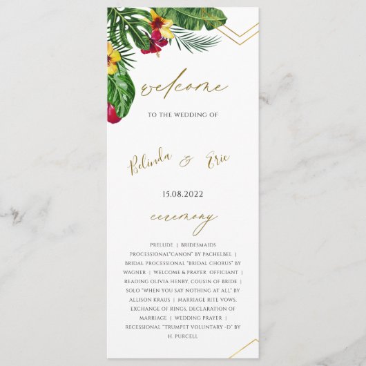 Floral Tropical Wedding Flat Program Programma (Voorkant)
