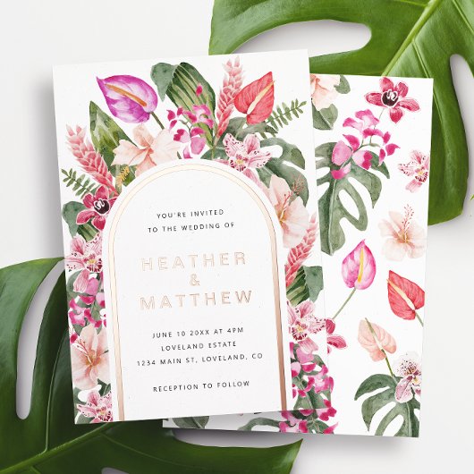 Floral Tropical Wedding Folie Invitation Folie Uitnodiging