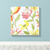 Floral tuinontwerp met witte achtergrond canvas afdruk (Insitu (Houten vloer))