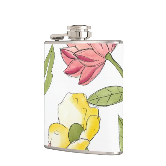 Floral tuinontwerp met witte achtergrond heupfles (Links)