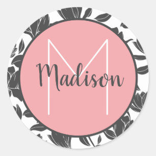 Floral Tulip Flowers Pastel Pink Monogrammatica Na Ronde Sticker