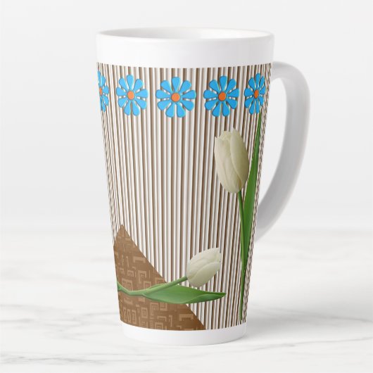 Floral Tulips Stripe Latte Mok (Rechterhoek)