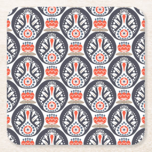 Floral Turkey Folk Art Pattern Vierkante Kartonnen Onderzetter