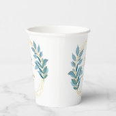 Floral Turquoise Blue en Gold Papieren Bekers (Rechts)