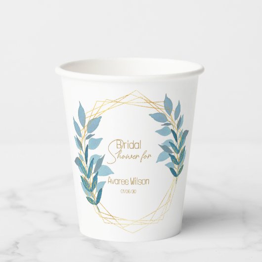 Floral Turquoise Blue en Gold Papieren Bekers (Voorkant)