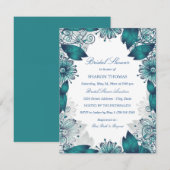 Floral turquoise élégant | Invitation de douche nu (Devant / Derrière)