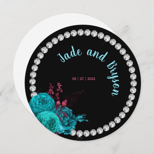 Floral Turquoise en Mauve Elegant Rhinestone Feestdagenkaart (Voorkant / Achterkant)