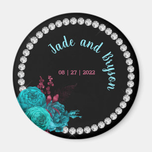 Floral Turquoise en Mauve Elegant Rhinestone Magneet