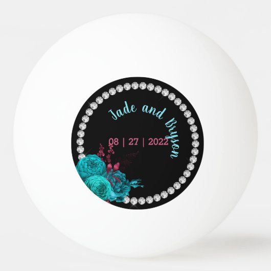 Floral Turquoise en Mauve Elegant Rhinestone Pingpongballen (Voorkant)