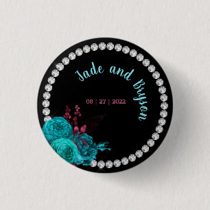 Floral Turquoise en Mauve Elegant Rhinestone Ronde Button 3,2 Cm