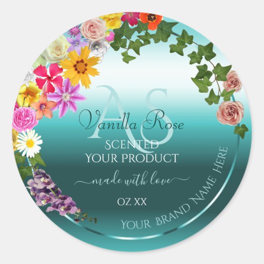 Floral Turquoise Gradient Produit Étiquettes avec (Devant)