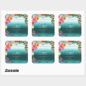 Floral Turquoise Gradient Produit Étiquettes Monog (Feuille)