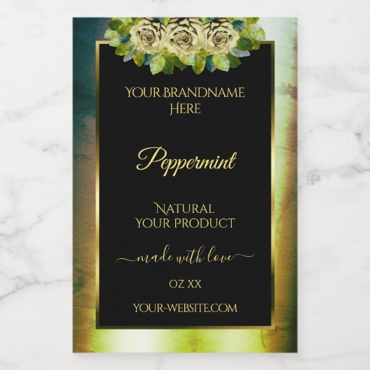 Floral Turquoise marbre vert noir Étiquette de pro (Étiquettes simples)