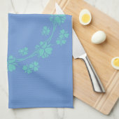 Floral turquoise sur linge bleu serviette main (Quart Plié)
