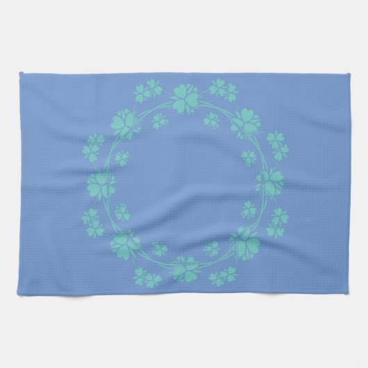 Floral turquoise sur linge bleu serviette main (Horizontal)