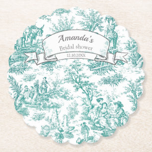  floral turquoise toile de jouy kartonnen onderzetters