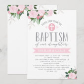 Floral | TWIN GIRLS Baptism Invitation (Devant / Derrière)