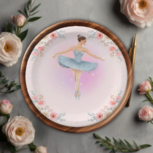 Floral Twirling Ballerina Waterverf Baby shower Papieren Bordje
