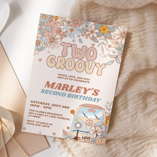 Floral Two Groovy 2e Retro Birthday Party Kaart