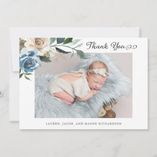 Floral Two Photo Baby Birth Announounge Hartelijk Bedankkaart
