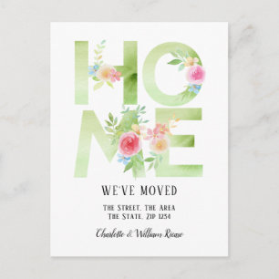 Floral Typografie We hebben ons thuis verplaatst Aankondigingskaart