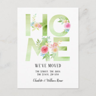 Floral Typografie We hebben ons thuis verplaatst Aankondigingskaart