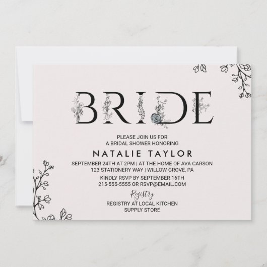 Floral Typography Bride Vrijgezellenfeest Kaart (Voorkant)