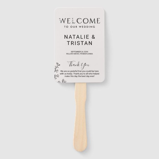 Floral Typography Wedding Programme Handwaaier (Voorkant)