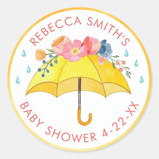 Floral Umbrella Baby shower Sticker – April Douche (Voorkant)
