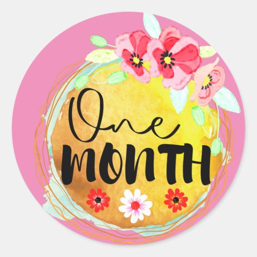 Floral Un mois Vieux bébé Jalon Étiquette (Devant)