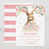 Floral Un Petit Lapin Invitation Anniversaire (Devant / Derrière)