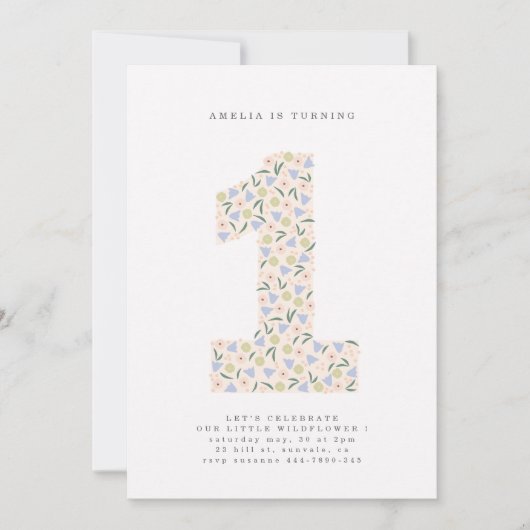 Floral Un premier Invitation d'anniversaire (Devant)