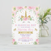 Floral Unicorn Anniversaire Invitation Pink Gold P (Debout devant)