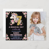 Floral Unicorn Anniversaire Invitations Parties sc (Devant / Derrière)