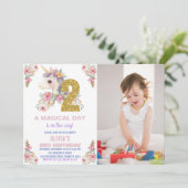 Floral Unicorn Anniversaire Invitations Parties sc (Debout devant)
