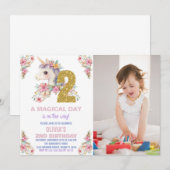 Floral Unicorn Anniversaire Invitations Parties sc (Devant / Derrière)