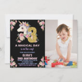 Floral Unicorn Anniversaire Invitations Parties sc (Devant)
