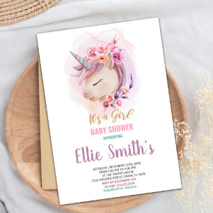 Floral Unicorn Baby Shower Invitaties Kaart