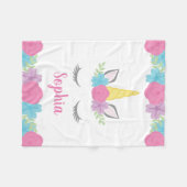 Floral Unicorn Face gepersonaliseerd Fleece Deken (Voorkant (Horizontaal))