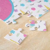 Floral Unicorn Face Gepersonaliseerd Monogram Kind Legpuzzel (Zijkant)