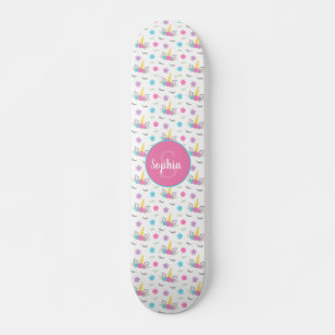 Floral Unicorn Face Gepersonaliseerd Monogram Skateboard