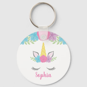 Floral Unicorn Face gepersonaliseerd Sleutelhanger