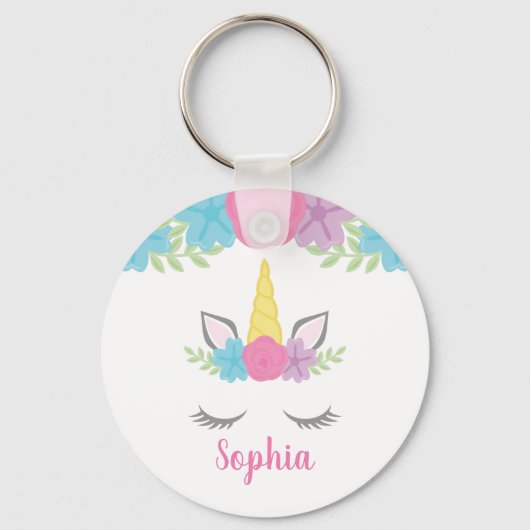 Floral Unicorn Face gepersonaliseerd Sleutelhanger (Voorkant)