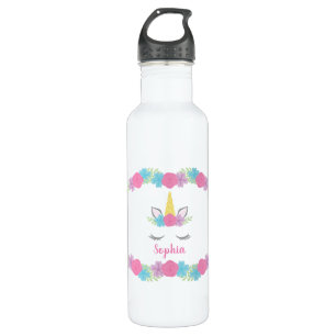 Floral Unicorn Face Personalized Girl Waterfles