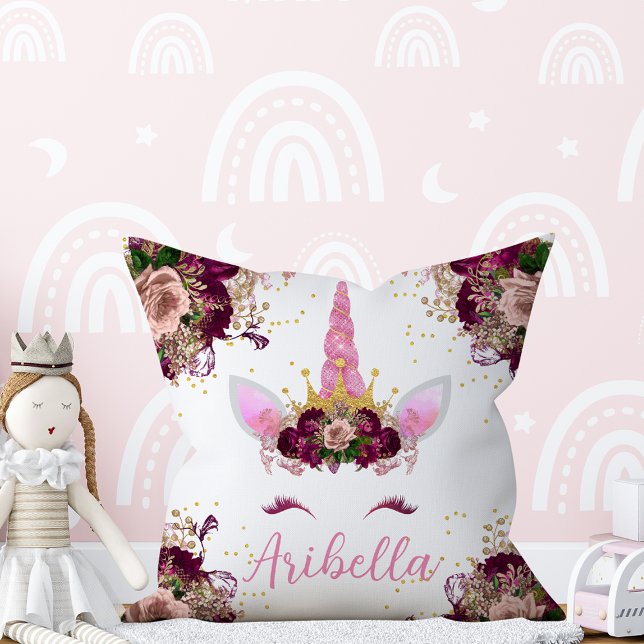 Floral Unicorn Face Reversible Pillow Kussen (Creator heeft geüpload)