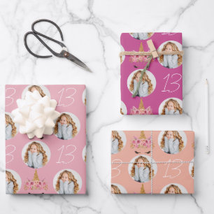  Floral Unicorn Foto Birthday Inpakpapier Vel