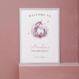 Floral Unicorn Magique Affiche de bienvenue d'anni