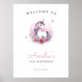 Floral Unicorn Magique Affiche de bienvenue d'anni (Devant)