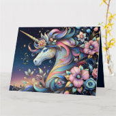 Floral Unicorn Night Fantasy Kaart (Gele Bloem)
